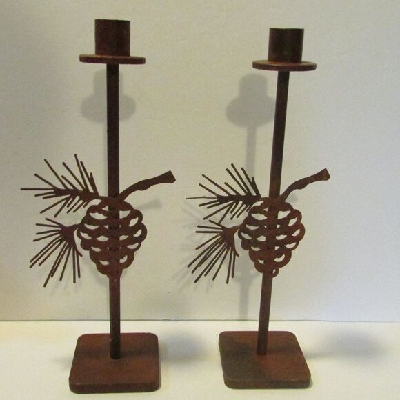Other - set of 2 metal pinecone candle holders cabin winter nature decor